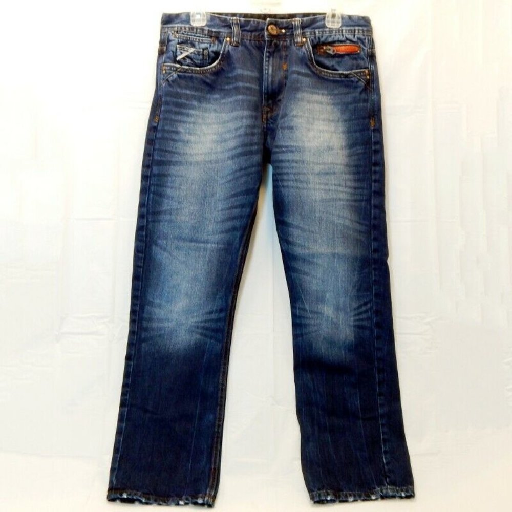 Mens Truth Substance Distressed Jeans Red Trim Mon
